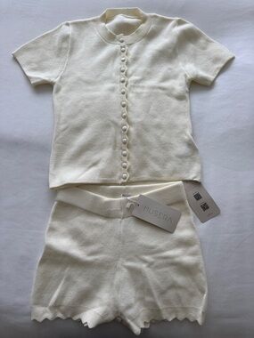 Muse Cream Knit Two-Piece Set - Button Front Top & Scalloped Shorts